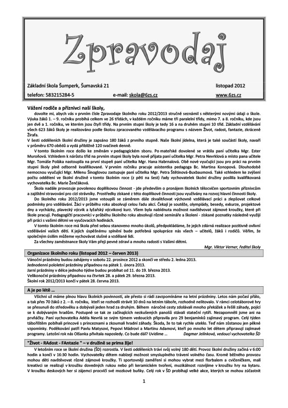 Školní zpravodaj -  listopad 2012